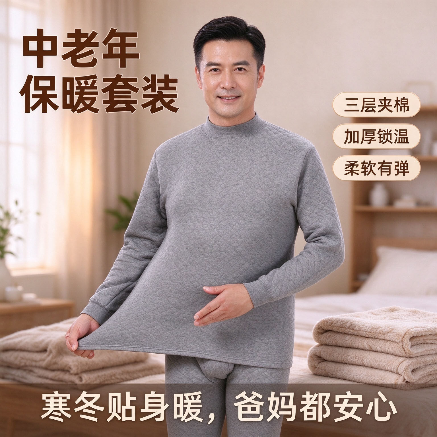 中老年男纯棉加厚保暖秋衣秋裤