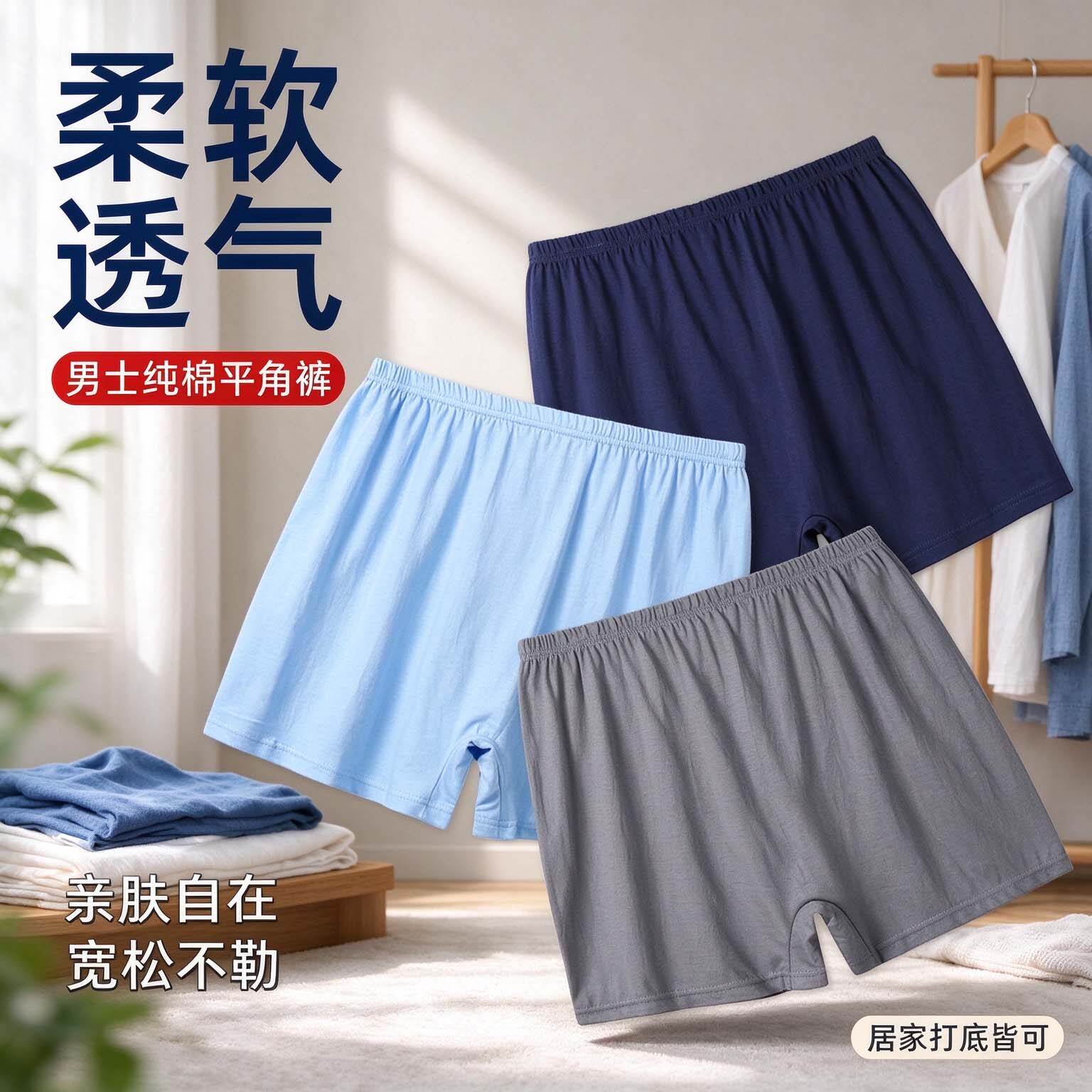 中老年男士纯棉高腰平角大码内裤