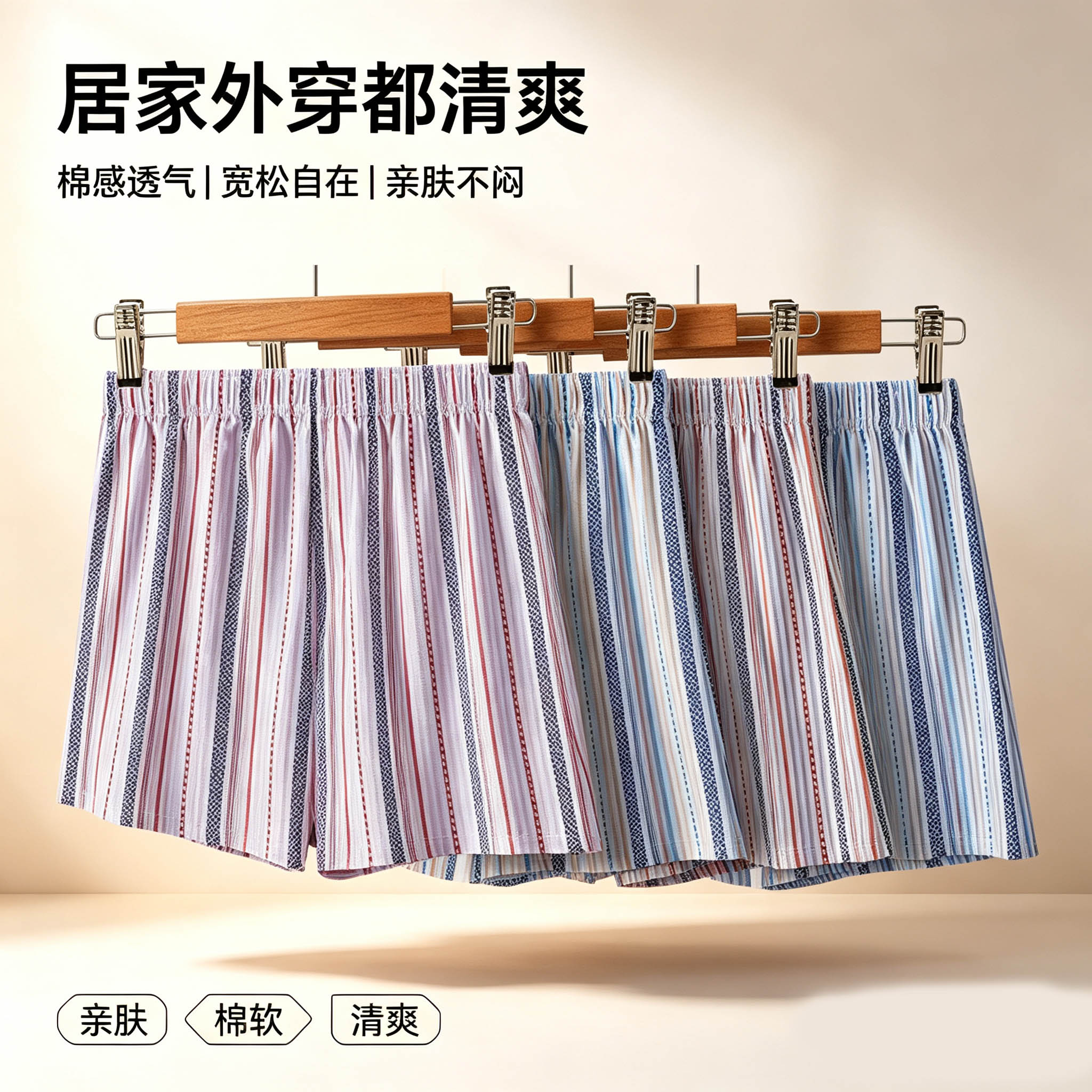 男士纯棉条纹阿罗裤薄款透气平角