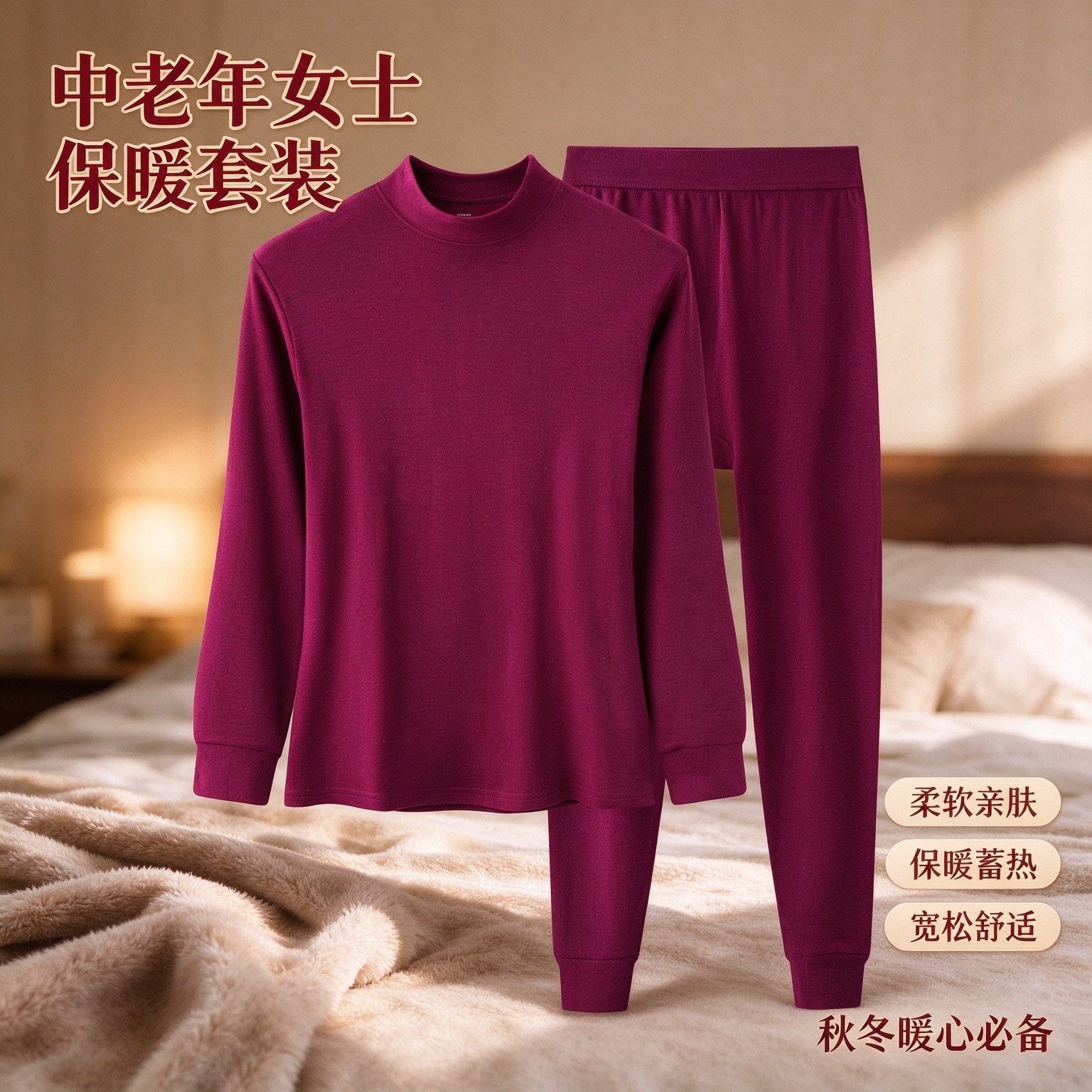 中老年女士长袖保暖内衣套装