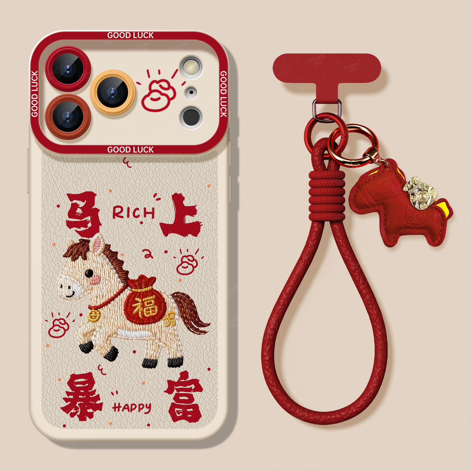 适用苹果17手机壳iphone17promax新年款女16pro秋冬皮质15plus2026马年红色14小众高级感13带挂绳12pm保护套D