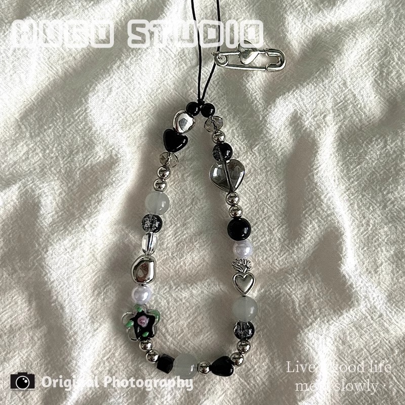 手工精品灰色爱心手机挂绳手链