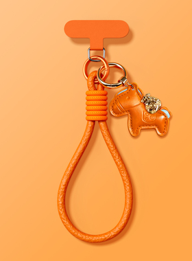 【高品质】马年中国红手机壳挂绳斜跨新款小马挂件马上有钱手腕编织短绳橙色便携适用苹果华为手机壳挂绳东