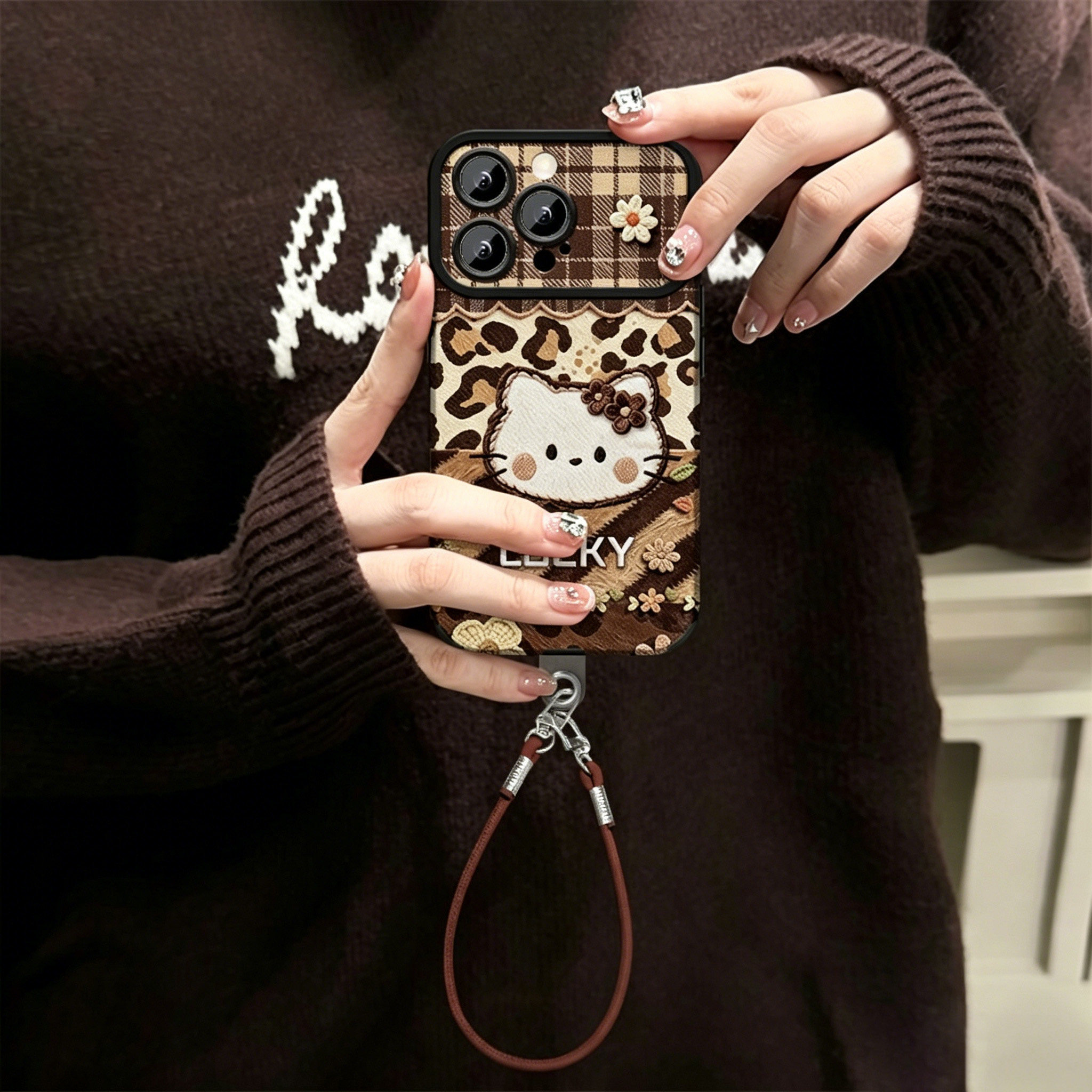 适用苹果18手机壳iphone18promax新款女17pro秋冬皮质带手绳15超好看小众高级感14可爱13全包13防摔保护壳燕