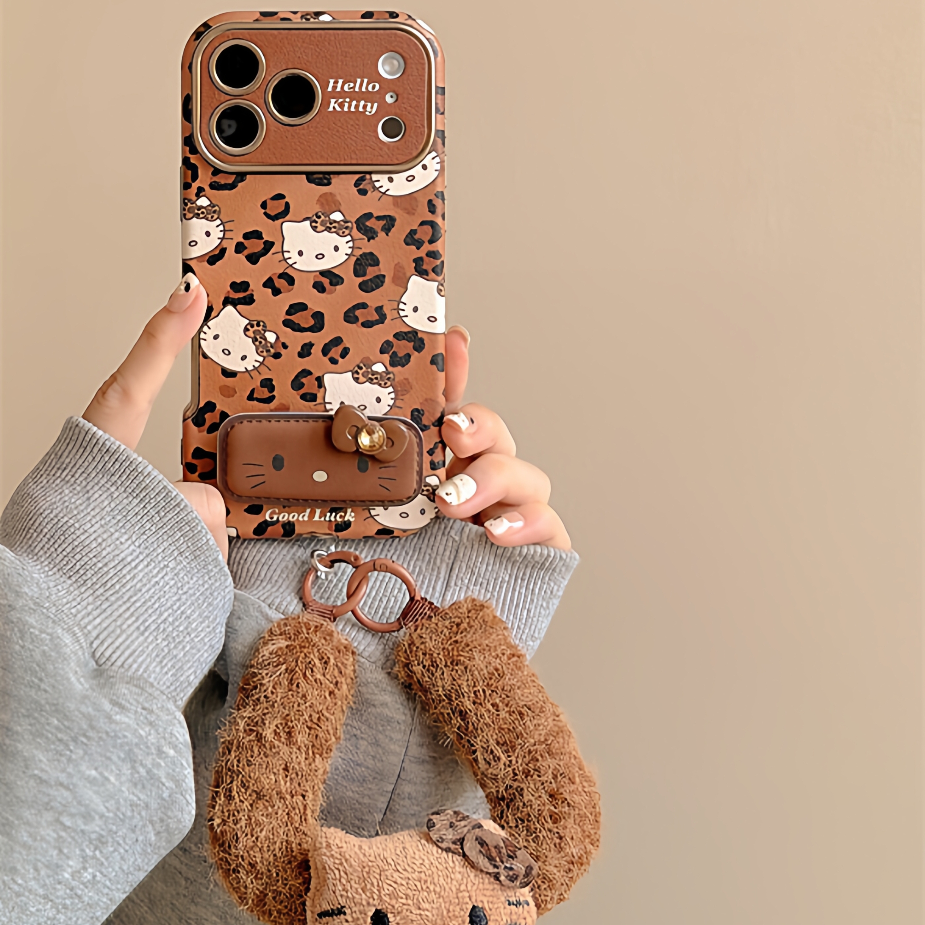 【秋冬皮质】支架带挂绳苹果手机