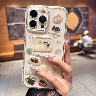 适用夏天的苹果16promax新款手机壳iphone16plus小众高级感15pm透明小清新14滴胶贴纸13高端女12防摔保护套石
