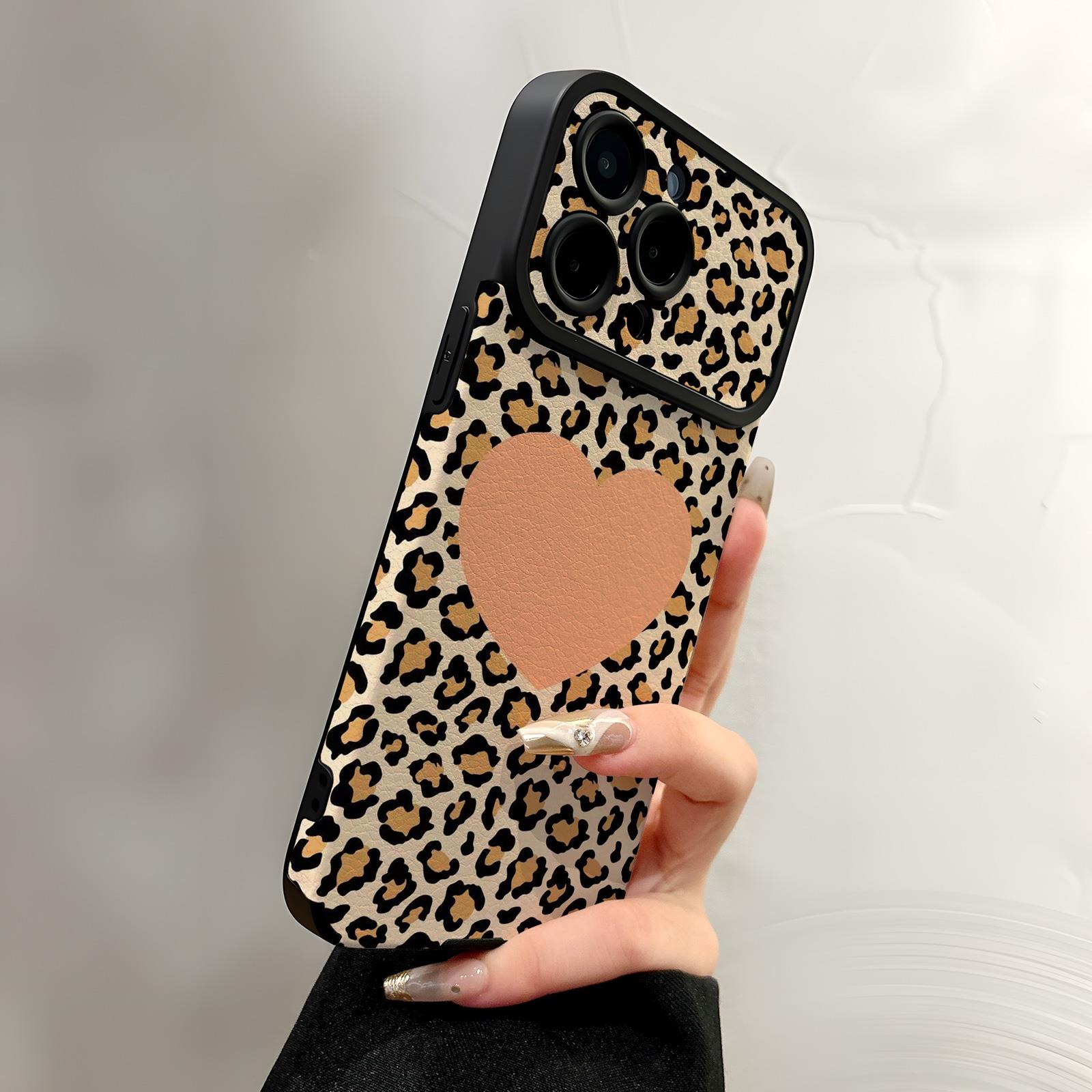 棕色豹纹爱心适用苹果17pr