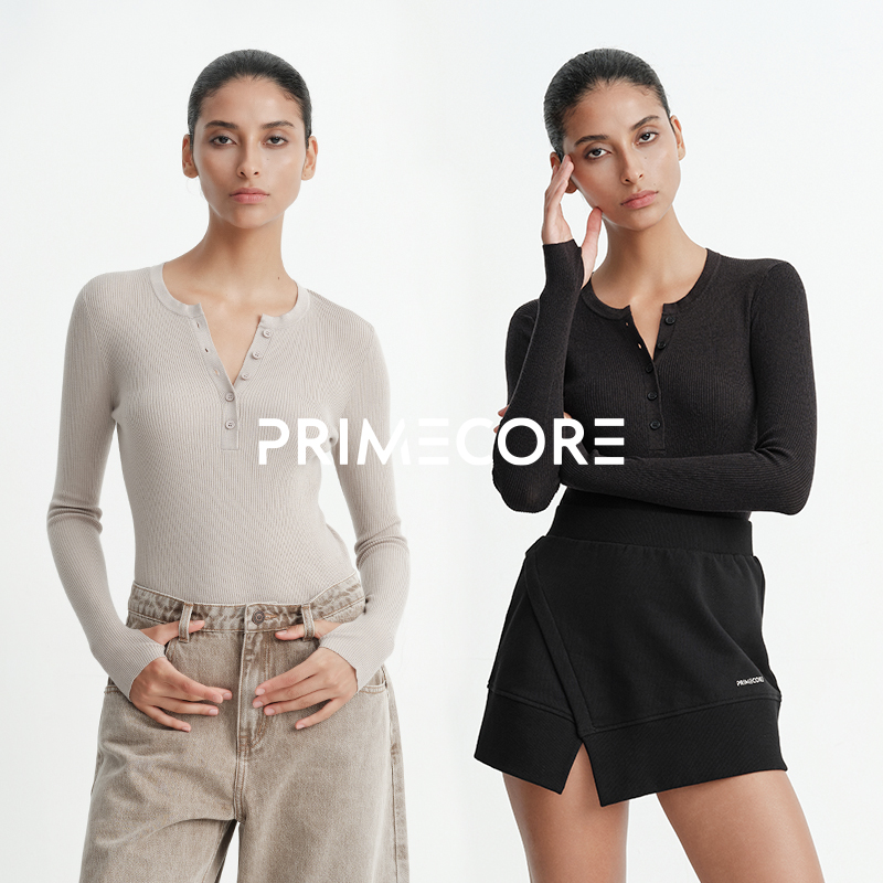 PRIMECORE亨利领罗纹针织衫基础款长袖圆领内搭上衣