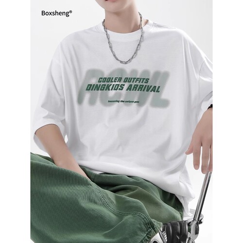 印花短袖男夏季潮牌ins风小众设计感男生重磅休闲情侣半袖纯棉t恤