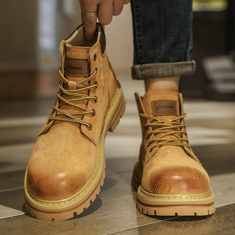 特大码男鞋大黄靴2025秋季英伦风高帮情侣靴子沙漠工装机车机车靴,流行男鞋,马丁靴,淘宝优惠券,粉丝福利购,淘宝优惠卷