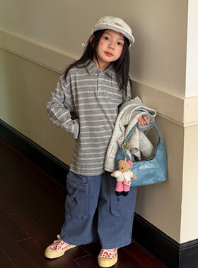 品质末小蒙童POLO衫2026秋季女童韩版条纹宽松上衣儿童翻领休闲PO