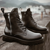 特大码 烟筒靴49 靴47百搭48男鞋 黑色中筒马丁靴45厚底增高46工装 裤