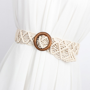编织皮带女款免打孔腰带宽波西米亚装饰百搭连衣裙时尚镂空腰封女
