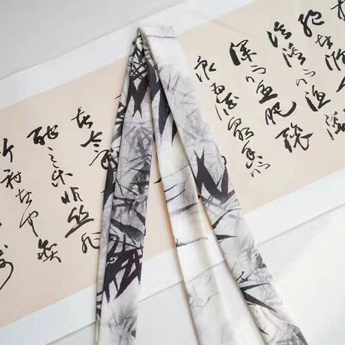 中国风长条丝巾飘带发带新中式超仙古风汉服扎马尾配饰水墨竹叶绑