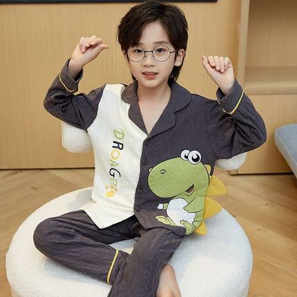 儿童睡衣男童秋款纯棉2024新款春秋季长袖6-18岁男孩青少年套装