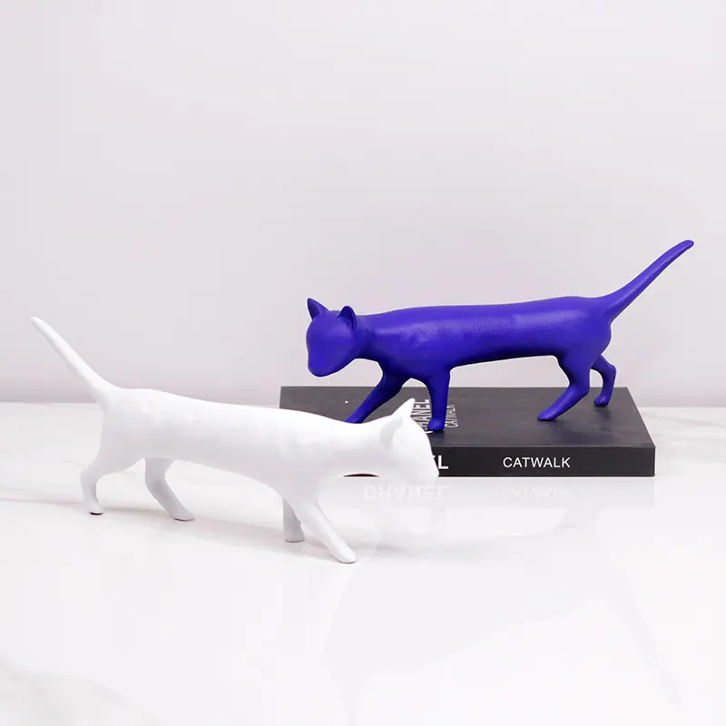 北欧现代创意动物摆设蓝色猫咪摆件客厅玄关书房样板间桌面装饰品