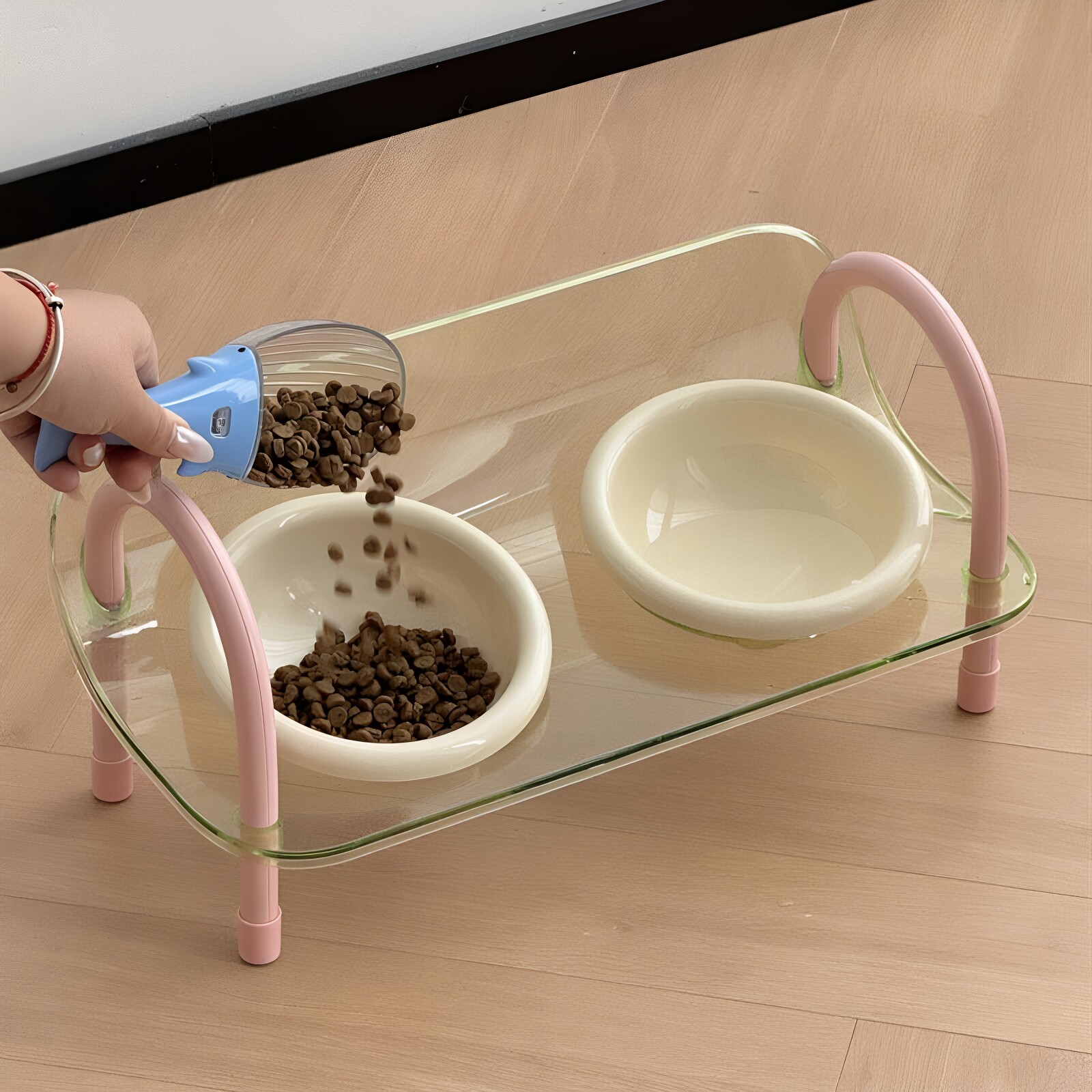 日本撞色猫碗双碗可调节高度宠物碗大口径食品级防漏碗狗猫咪食盆