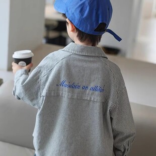 童装男童衬衫春夏款儿童条纹长袖衬衣外套薄款2025新款春秋韩版潮