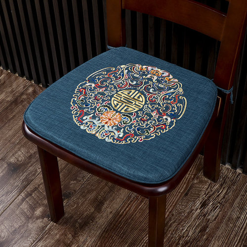 海绵新中式刺绣餐椅坐垫防滑