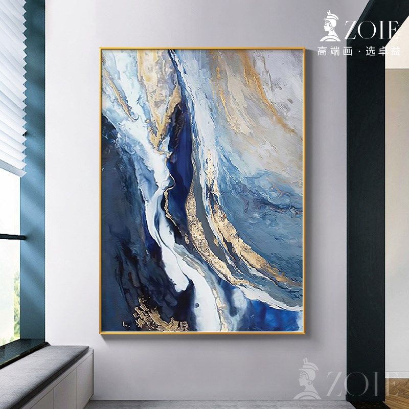 莫丽卡卓益克莱因蓝玄关装饰画抽象艺术走廊尽头挂画大幅客厅沙发