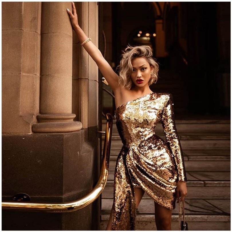 性感单肩亮片连衣裙女 Women's one-shoulder sexy sequin dress