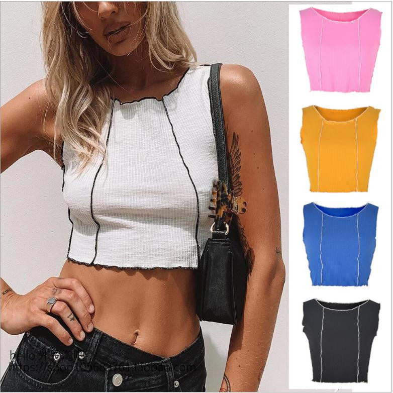 European and American stitching vest round neck slim top