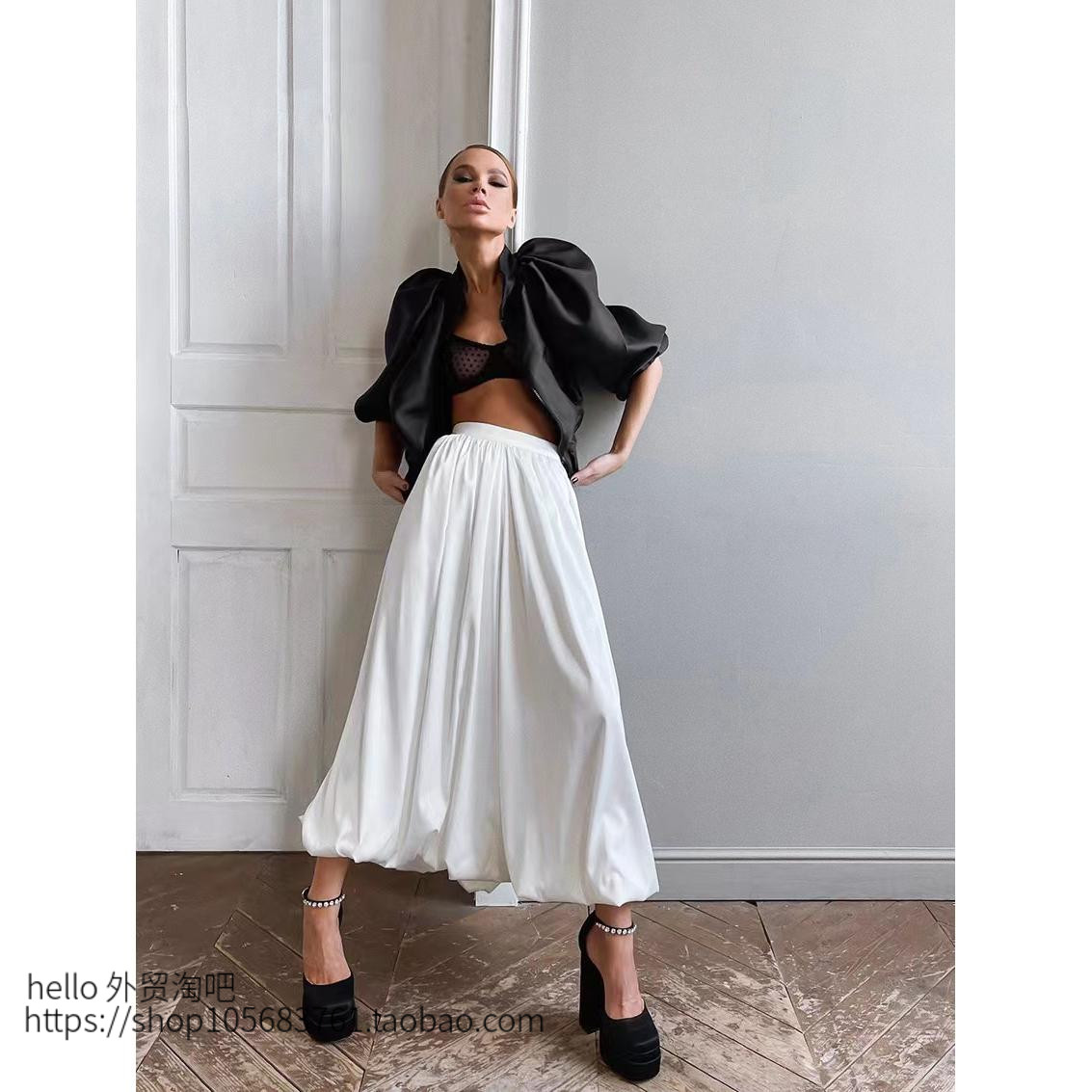 欧美风高腰简约A字裙时尚休闲百搭纯色长款半裙 High waist skirt