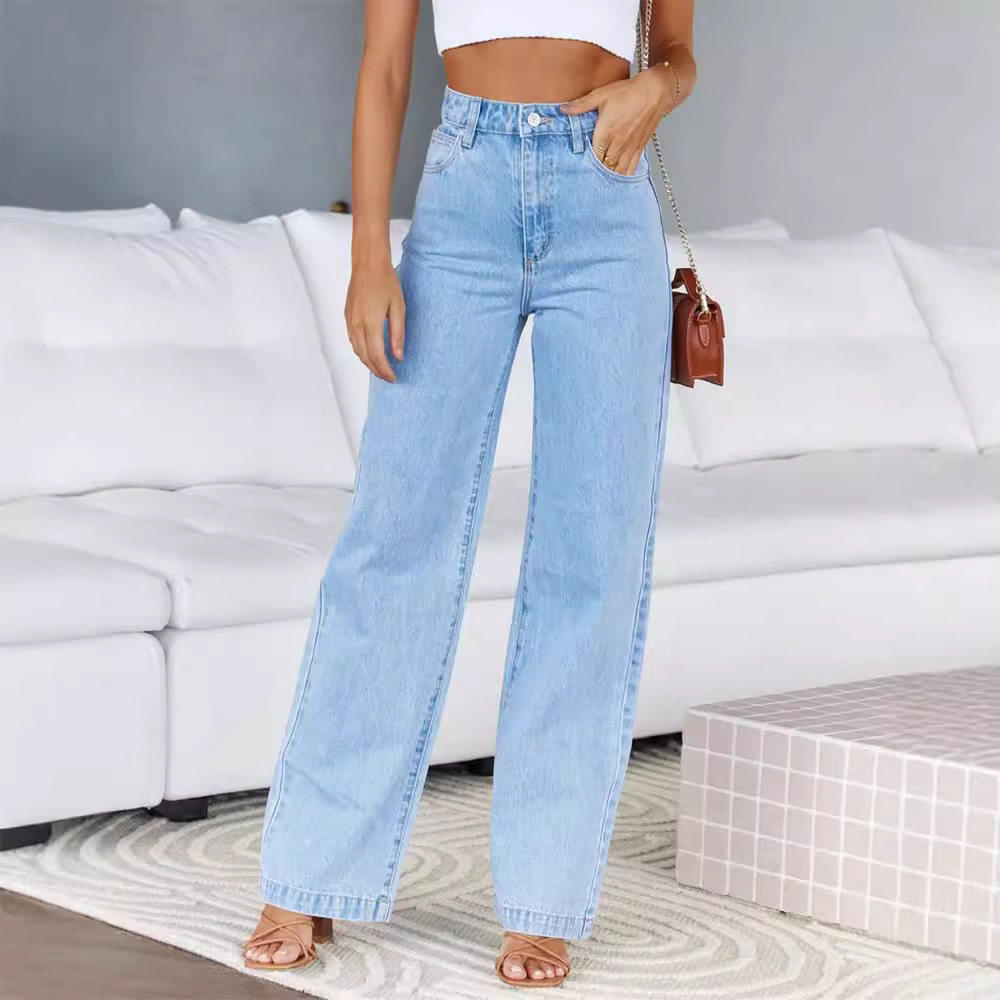 Commuter wide leg pants, washed stretch jeans