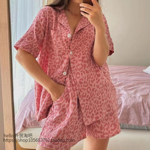 欧美风豹纹上衣短裤套装家居服Leopard print top and shorts set