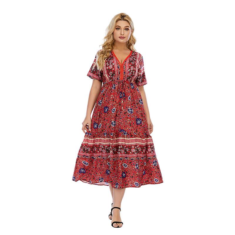 200斤波西米亚大码连衣裙 Plus Size Women Sumer Floral Dresses