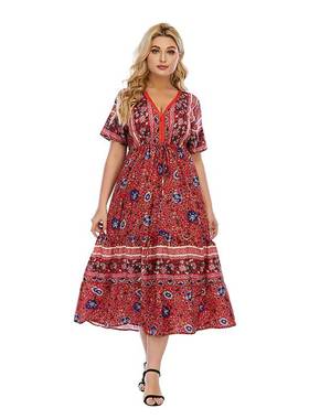 200斤波西米亚大码连衣裙 Plus Size Women Sumer Floral Dresses