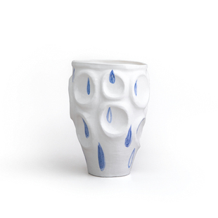 简园「听雨」创意手绘青花雨滴手作高桶陶瓷花盆 小清新装饰摆件