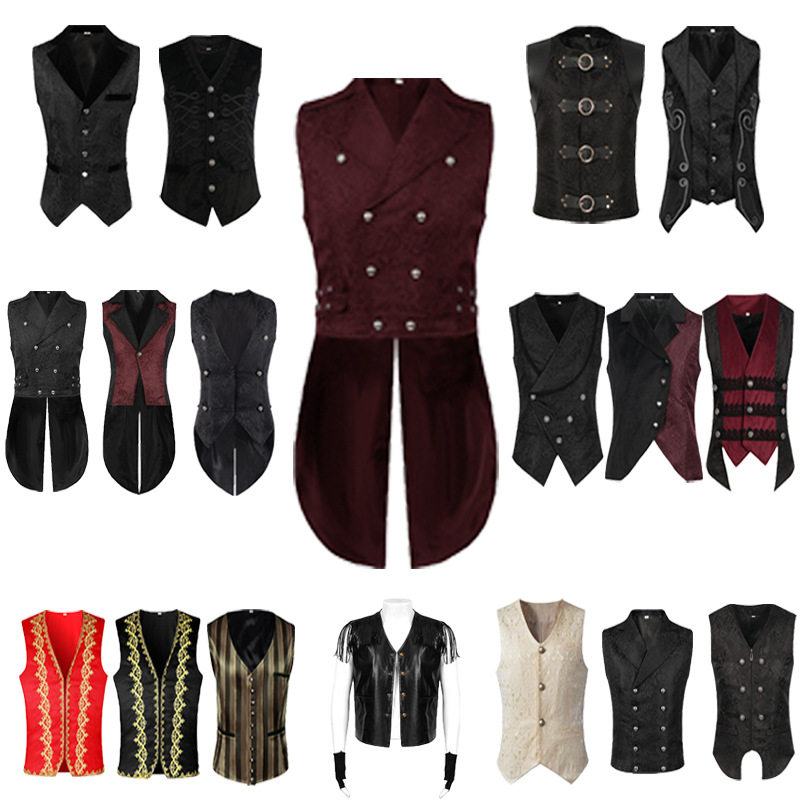 欧美中世纪哥特风男马甲套装