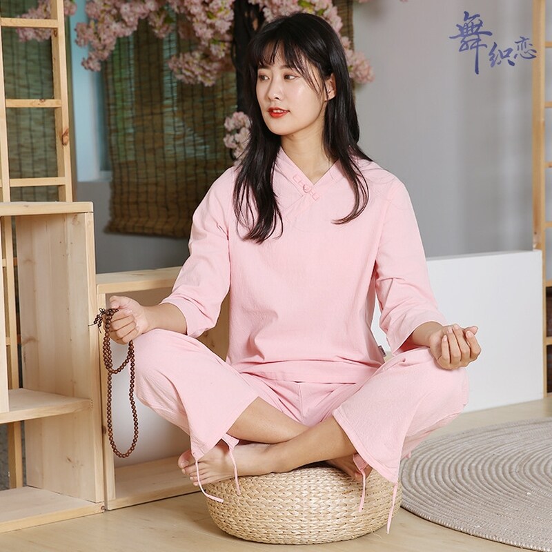 棉麻禅修瑜伽服健身衣户外运动居士打坐冥想太极服套装新款