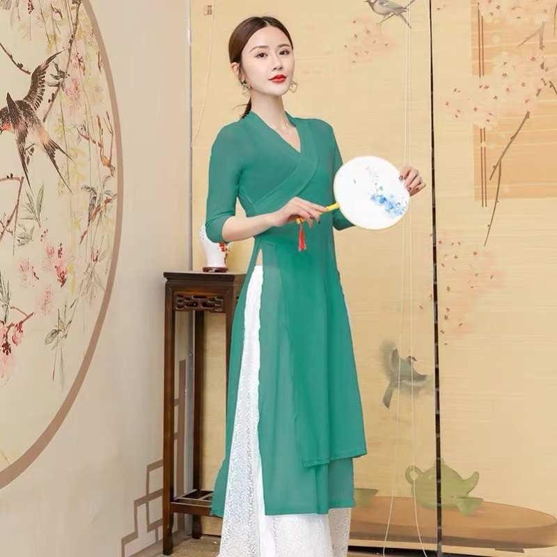 新款古典舞练功服女身韵纱衣表演服中国风民族舞蹈飘逸旗袍演出服