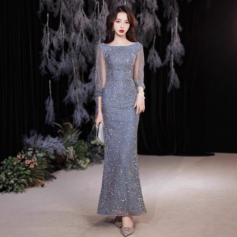 亮片晚礼服女2026新款宴会高端小众轻奢鱼尾主持裙演出服主持人裙
