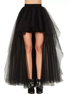 AMAZON亚马逊爆款燕尾网纱裙欧美性感黑色网纱前短后长蓬蓬半身裙