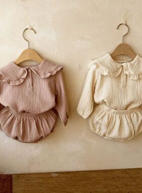 2Pcs Spring Autumn Baby Girl Clothes Soft Cotton Lotus Leaf
