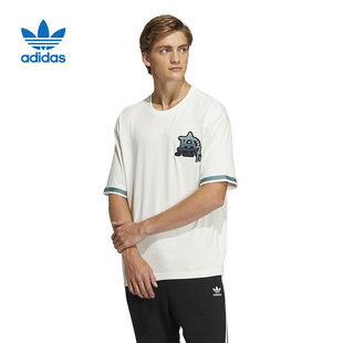 Adidas/阿迪达斯 男女同款三叶草刺绣运动休闲宽松短袖T恤 HS2016