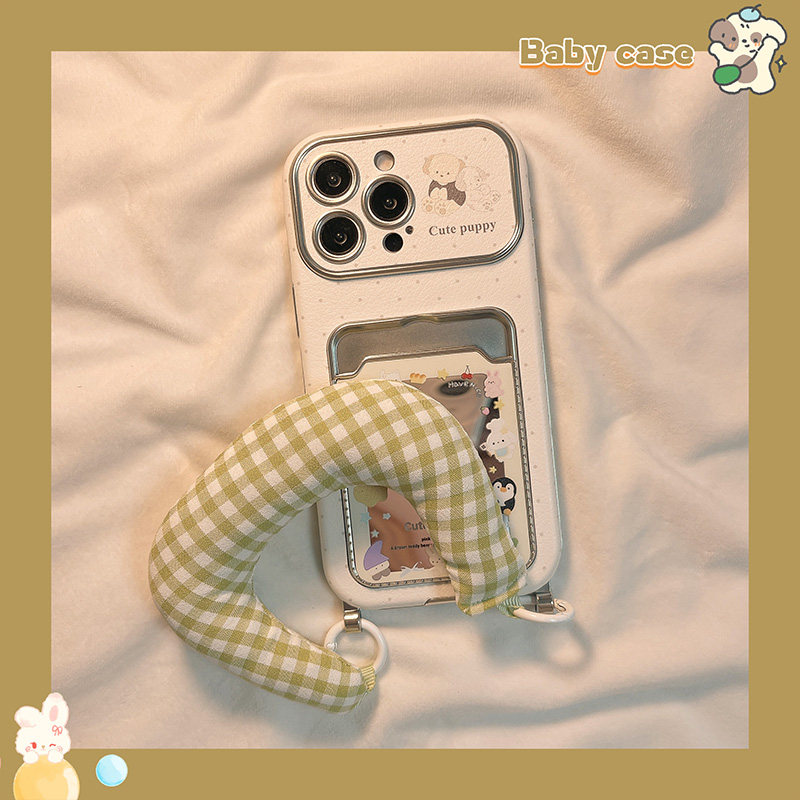 日韩镜面卡包腕带适用苹果手机壳