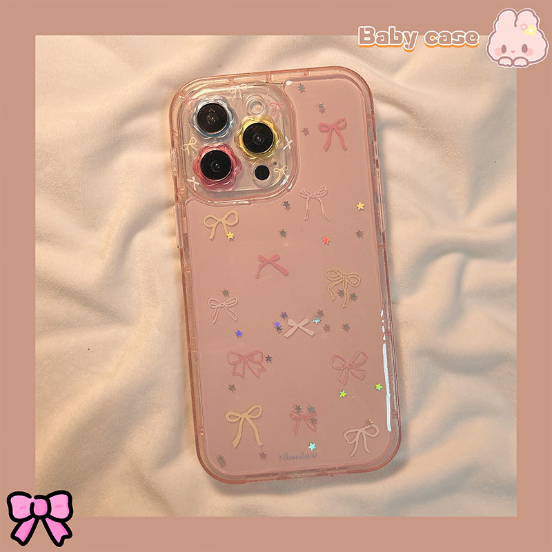少女心粉色亮片星星蝴蝶结适用苹果17promax手机壳iPhon