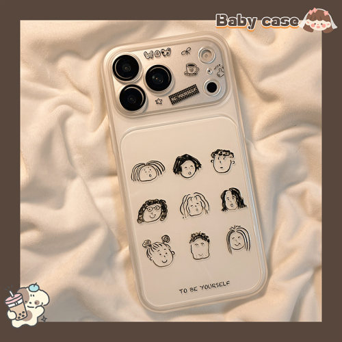 北比 搞怪手绘线条小人头像适用苹果17promax手机壳iphone16pro新款17女14pro创意大视窗15pro全包防摔手机套