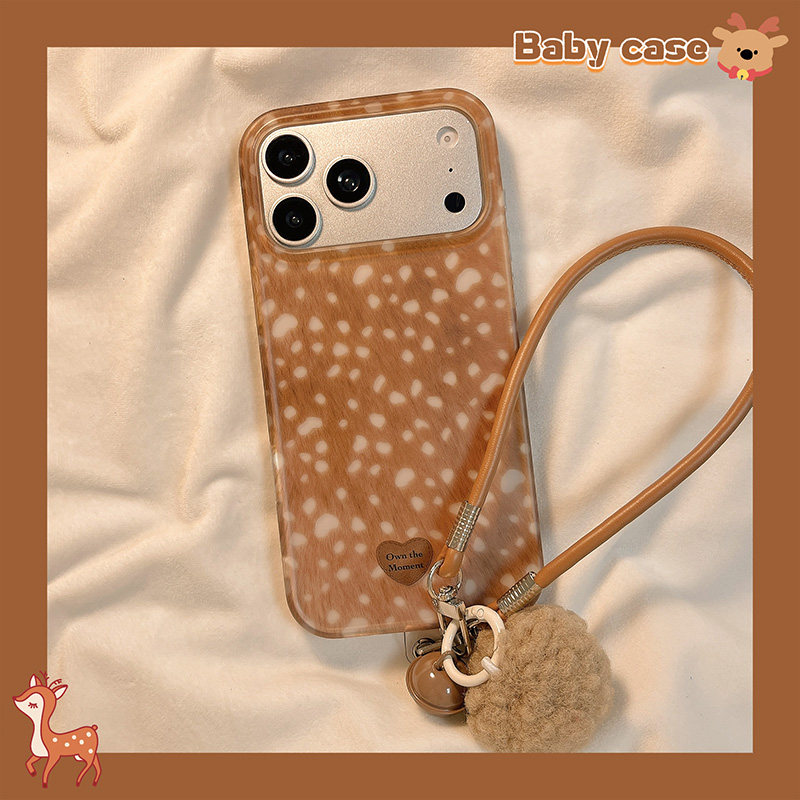 北比秋冬ins棕白斑点梅花鹿纹适用苹果17手机壳iphone16promax新款15带挂绳17pro韩风14简约15pm小众女16全包