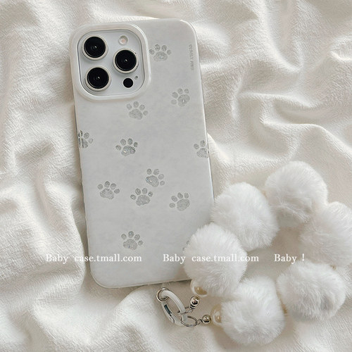 冬天可爱闪粉猫爪适用苹果手机壳