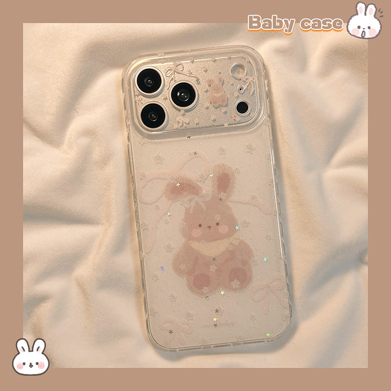 北比卡通可爱闪粉星星蝴蝶结兔子适用苹果17pro手机壳iphon