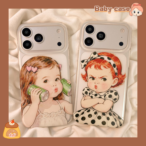 北比复古ins美式油画俏皮女孩适用苹果17promax手机壳iphone16pro新款15女17pro磨砂半透15pro全包防摔手机套