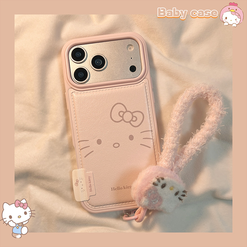 少女粉色KT猫挂绳适用苹果手机壳