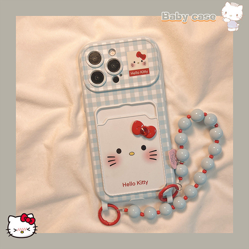 日韩格纹KT猫卡包适用苹果手机壳