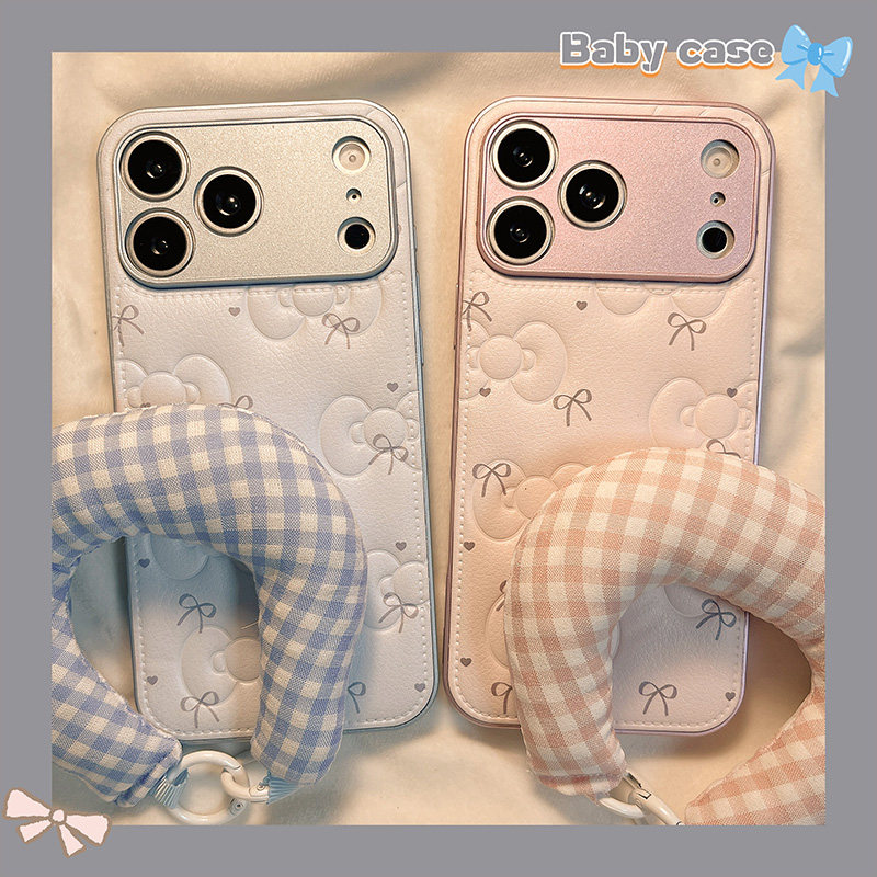 北比ins秋冬皮质蝴蝶结爱心适用iphone17pro手机壳苹果16promax新款15腕带挂绳17少女14pm日韩风13甜美16全包