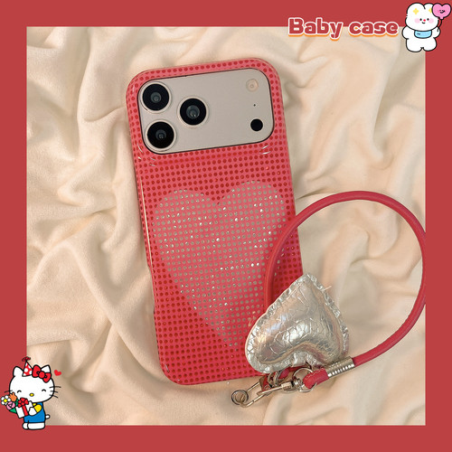 北比 韩系ins闪钻波点玫粉爱心适用苹果17promax手机壳iphone16pro新款15女17pro带挂绳15pro全包防摔手机套
